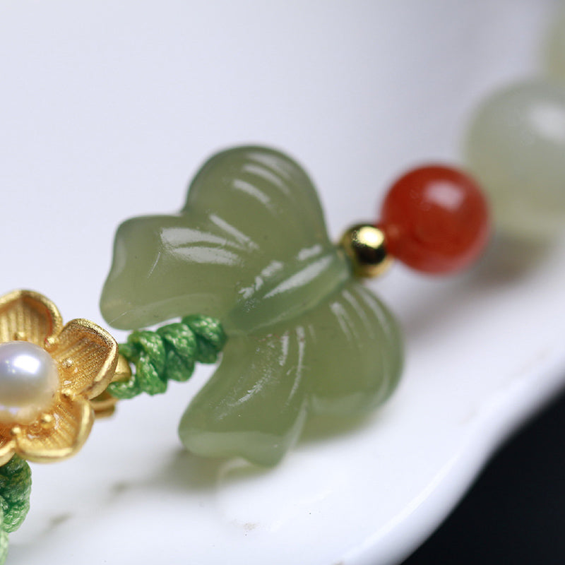 Wear FengShui 925 Sterling Silver Jade Luck Flower Butterfly Bracelet
