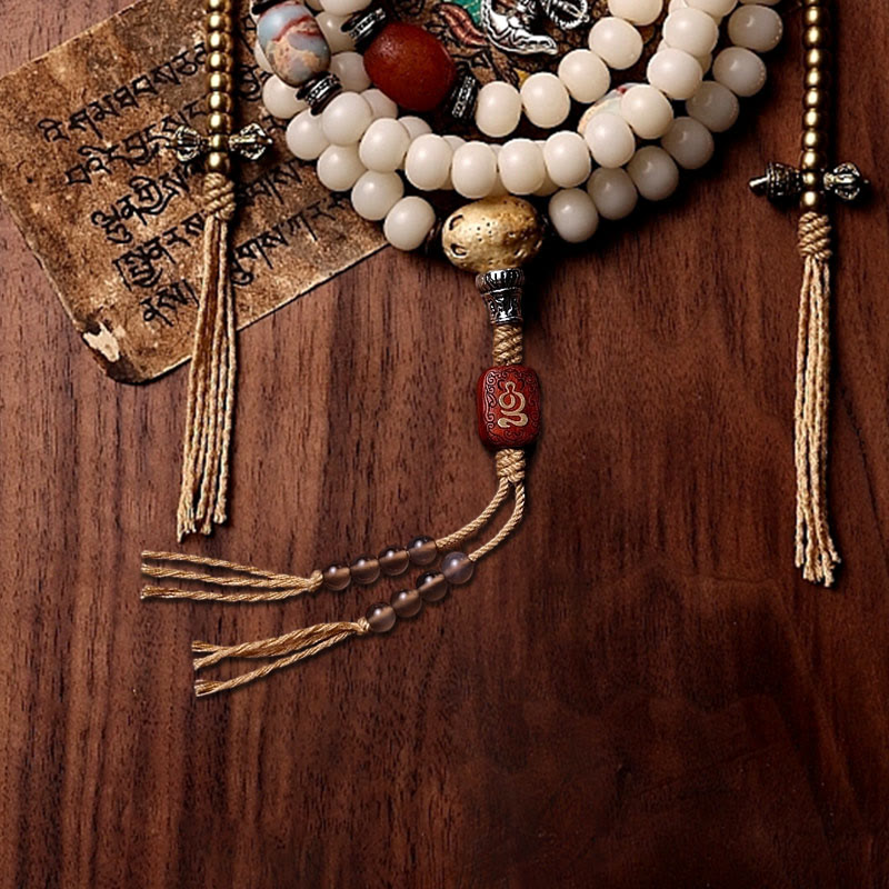 Wear FengShui Tibet 108 Mala Beads Bodhi Seed Bagua Vajra Dzi Bead Gray Agate Wealth Bracelet