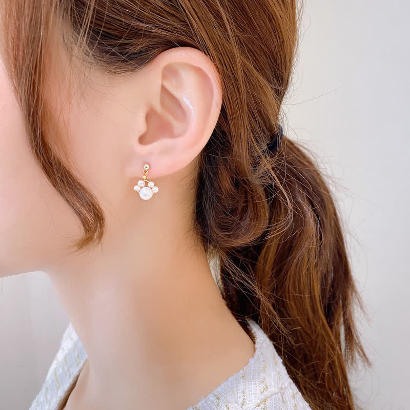 Wear FengShui Cute Cat Paw Pearl Wisdom Stud Drop Earrings