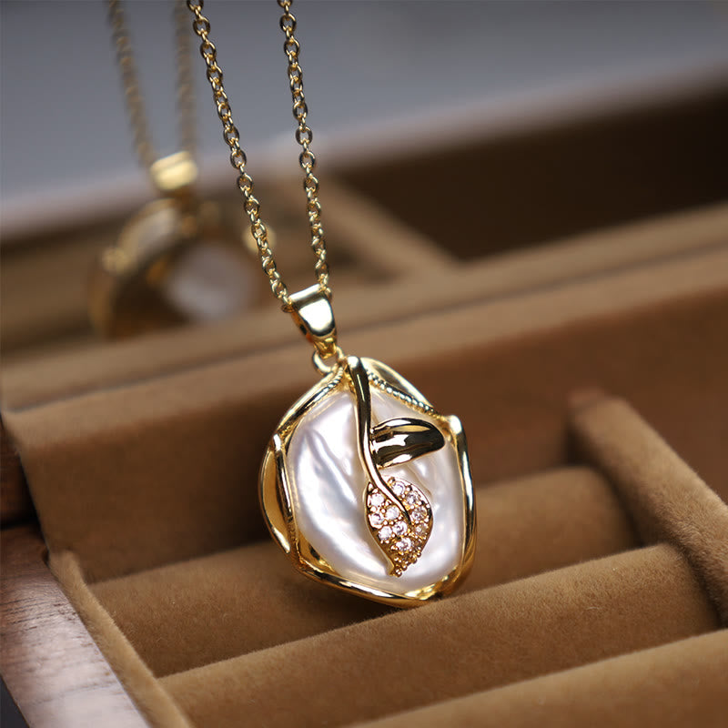 Wear FengShui 18K Gold Plated Copper Natural Baroque Pearl Flower Sincerity Necklace Pendant