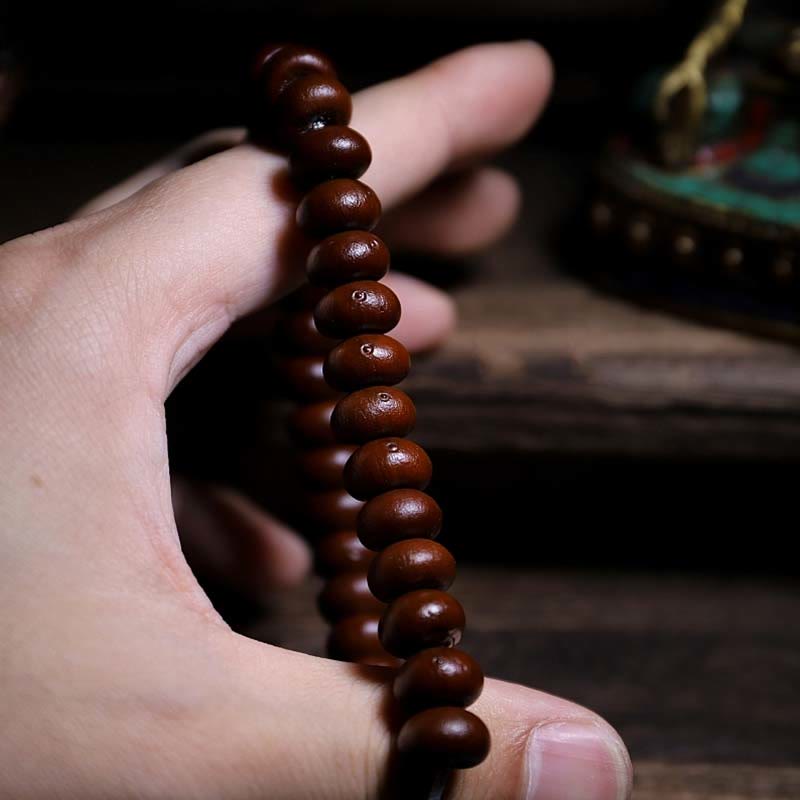 Wear FengShui Natural Tibet 108 Mala Beads Purple Bodhi Seed Three-eyed Dzi Bead Copper Dorje Harmony Bracelet