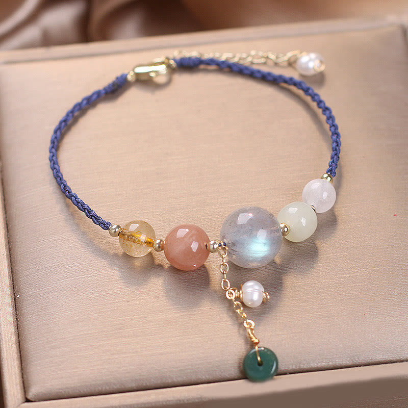 Wear FengShui Moonstone Sunstone Beads Peace Buckle Charm Healing Bracelet