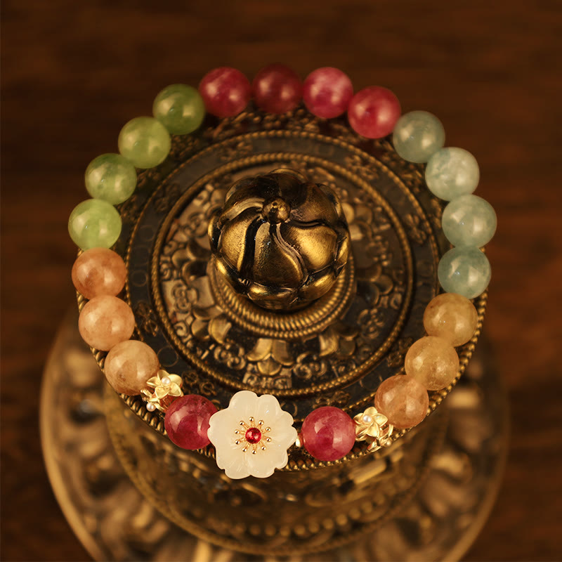 Wear FengShui Colorful Tourmaline Jade Flowers Love Bracelet