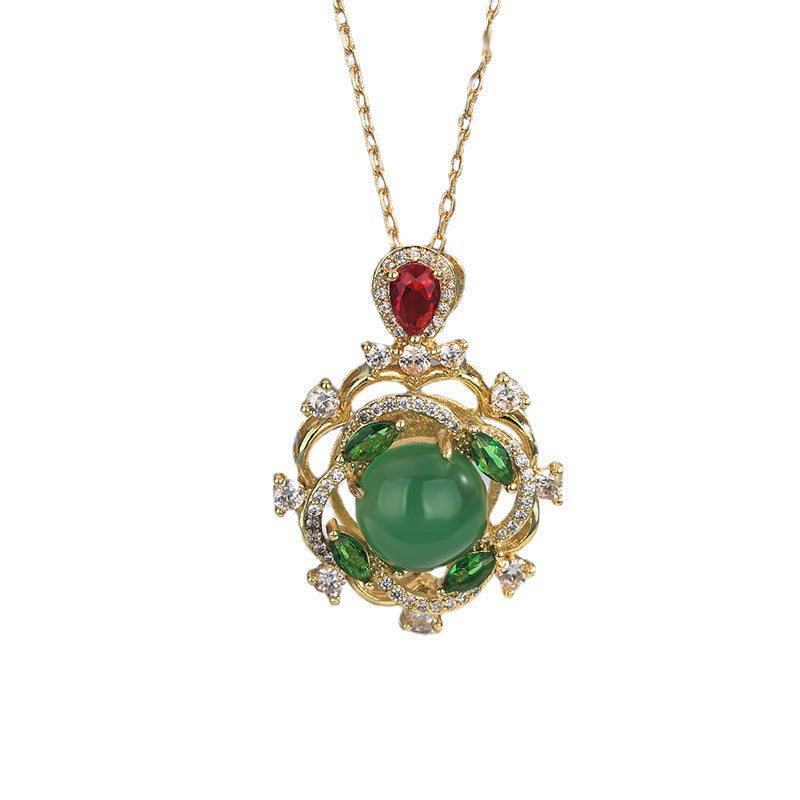 Wear FengShui Cyan Jade Red Crystal Luck Necklace