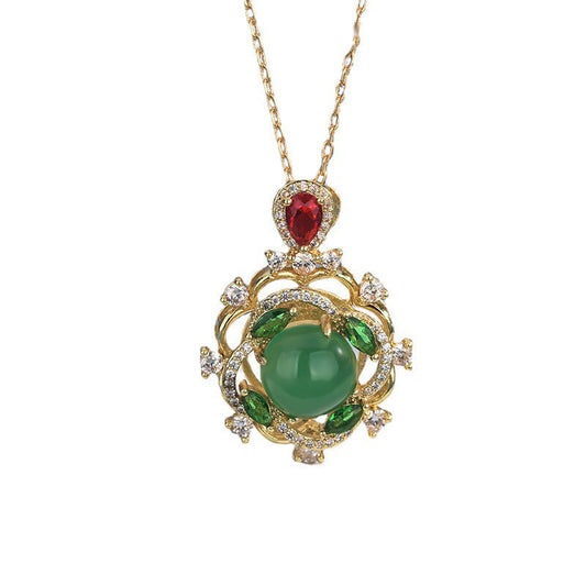 Wear FengShui Cyan Jade Red Crystal Luck Necklace