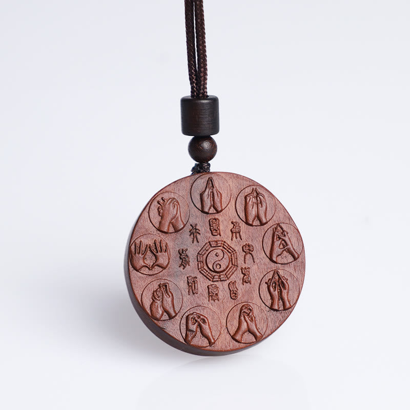 Wear FengShui Lightning Struck Jujube Wood Yin Yang Bagua Mountain Ghosts Spend Money Protection Necklace Pendant