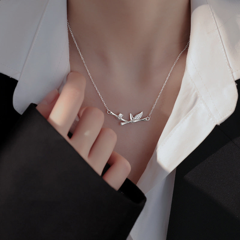 Wear FengShui Bamboo Leaf Design Copper Zircon Wealth Necklace Pendant
