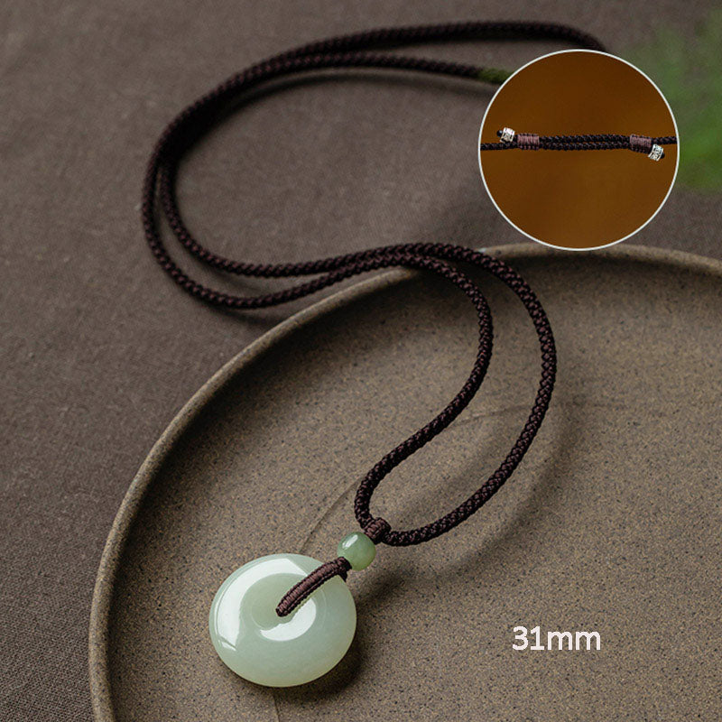 Wear FengShui Natural Round Jade Peace Buckle Luck Prosperity Necklace Pendant