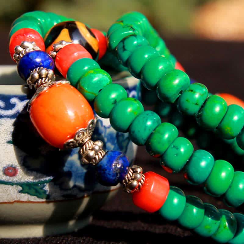 Wear FengShui 108 Mala Beads Tibetan Turquoise Dzi Bead Protection Bracelet