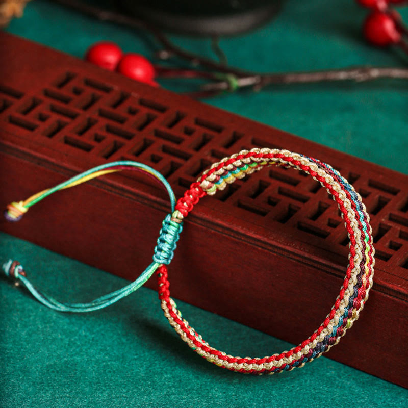 Wear FengShui Tibet Handmade Rainbow Multicolored Protection Braided String Bracelet