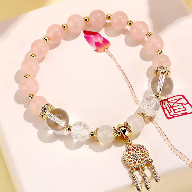 Wear FengShui Green Strawberry Quartz Amethyst Crystal Dreamcatcher Healing Bracelet
