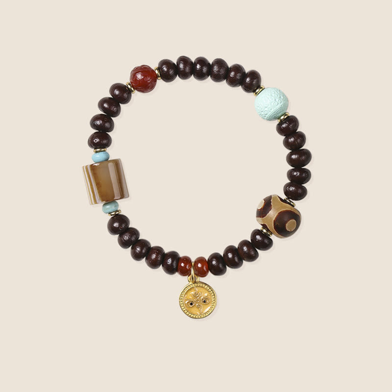 Wear FengShui Natural Tibet Purple Bodhi Seed Dzi Bead God of Wealth Wisdom Bracelet
