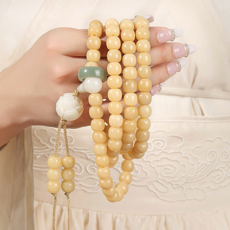 Wear FengShui Natural Bodhi Seed Lotus Dzi Bead Peace Harmony Charm Bracelet