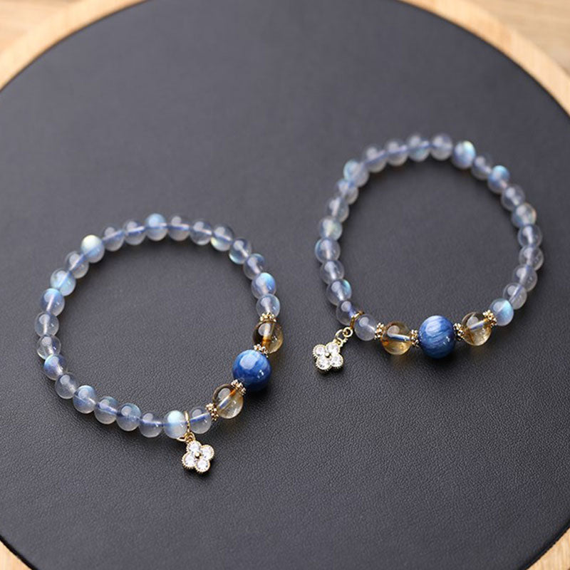 Wear FengShui Natural Moonstone Flower Chram Healing Beads Bracelet
