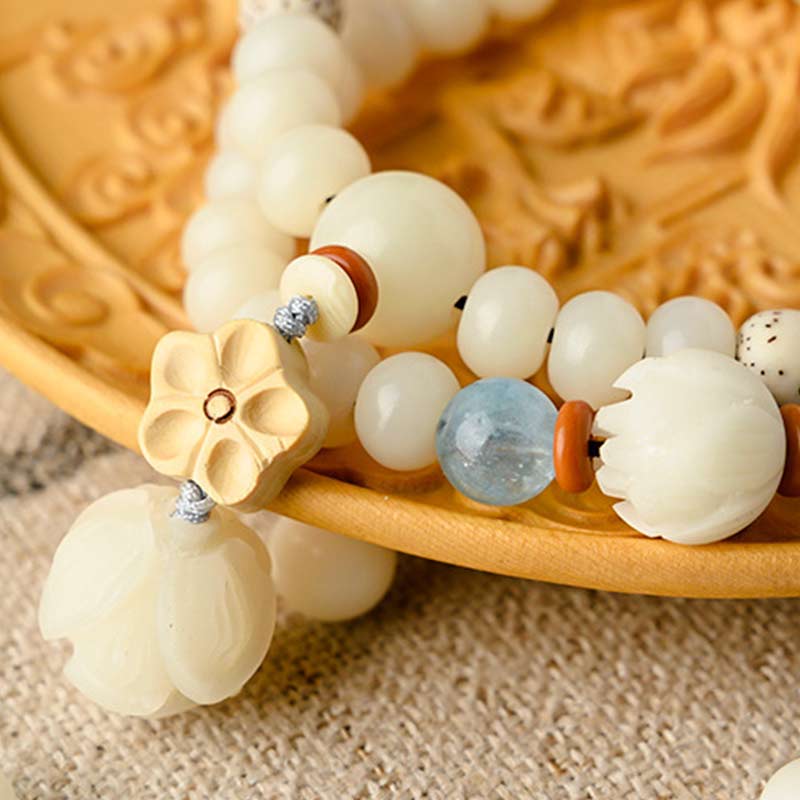 Wear FengShui Tibetan White Jade Bodhi Lotus Blessing Bracelet