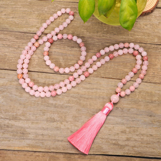 Wear FengShui 108 Mala Beads Pink Crystal Love Tassel Bracelet