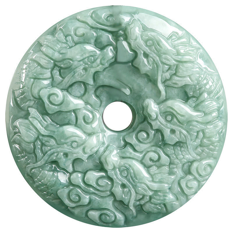 Wear FengShui Year of the Dragon Natural Jade Nine Dragons Peace Buckle Protection Necklace Pendant
