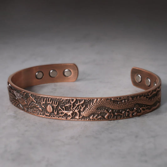 Wear FengShui Dragon Phoenix Magnetic Solid Copper Cuff Bracelet Bangle