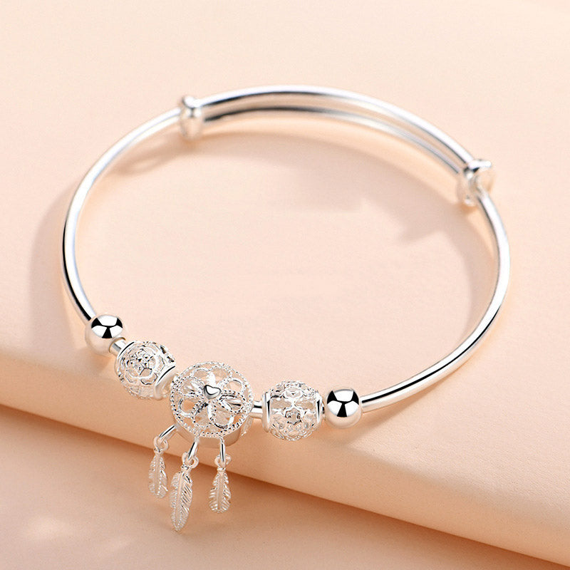 Wear FengShui Tibetan White Copper Blessing Dream Catcher Charm Bracelet