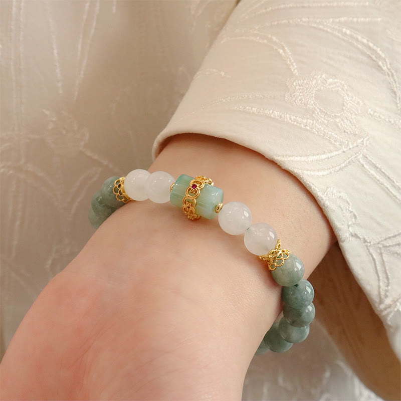 Wear FengShui Single Double Layer Jade Peace Buckle Luck Bracelet