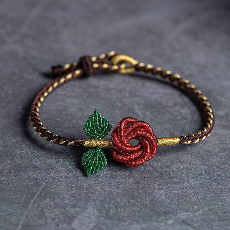 Wear FengShui Rose Flower Rope Eight Thread Peace Knot Luck Handmade Bracelet