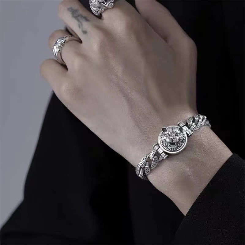 Wear FengShui Tiger Tang Dynasty Flower Design Engraved Luck Energy Bracelet