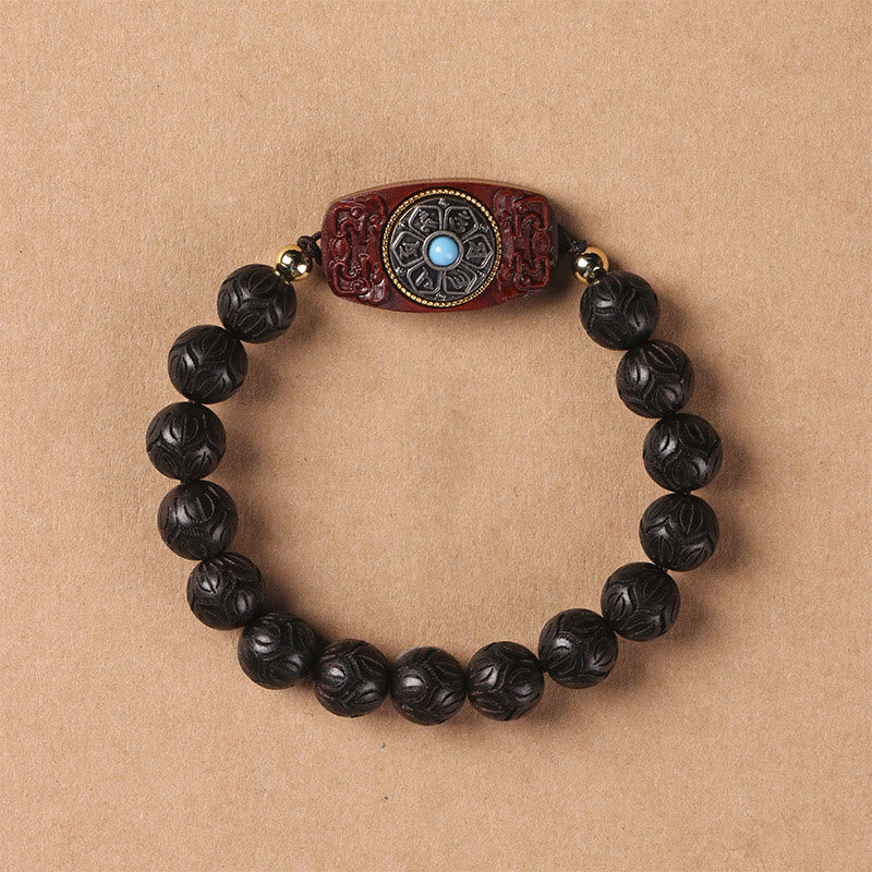 Wear FengShui Green Sandalwood Ebony Wood Sandalwood Om Mani Padme Hum Soothing Bracelet