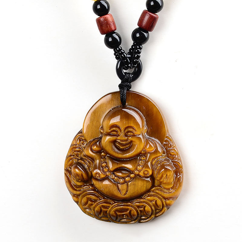 Wear FengShui Tiger's Eye Laughing Buddha Blessing Necklace