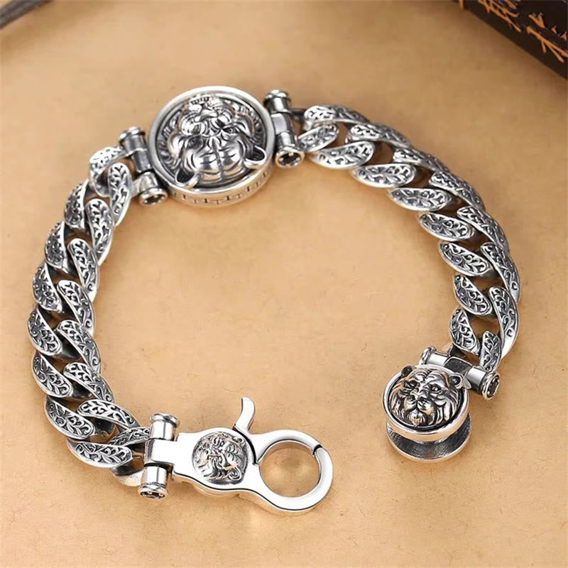 Wear FengShui Tiger Tang Dynasty Flower Design Engraved Luck Energy Bracelet