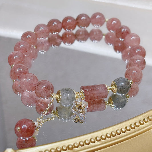 Wear FengShui Natural Strawberry Quartz Moonstone Love Bracelet