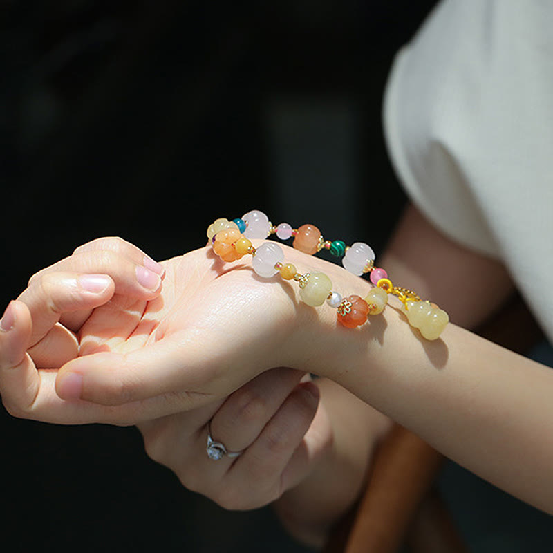 Wear FengShui Natural Golden Silk Jade Crystals Gourd Pixiu Pumpkin Beads Wealth Charm Bracelet
