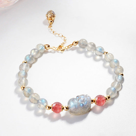 Wear FengShui Moonstone Strawberry Quartz PiXiu Healing Bracelet