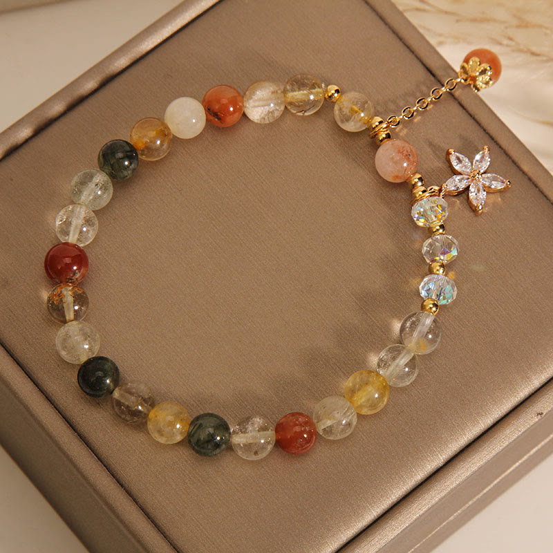 Wear FengShui Multicolored Rutilated Quartz Auspiciousness Zircon Flower Bracelet