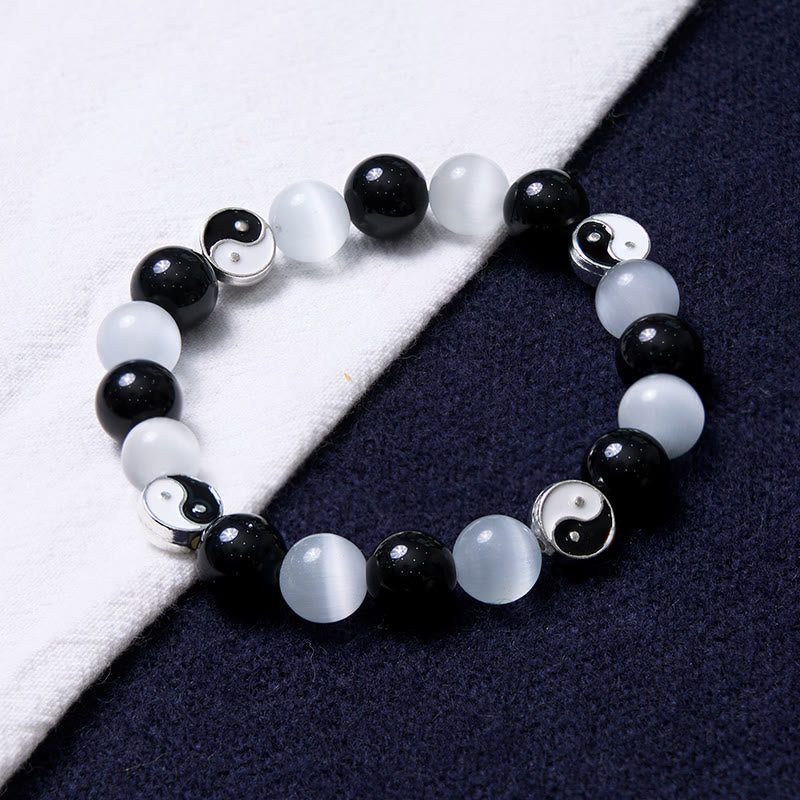 Wear FengShui Black Obsidian Cat's Eye Yin Yang Purification Strength Bracelet