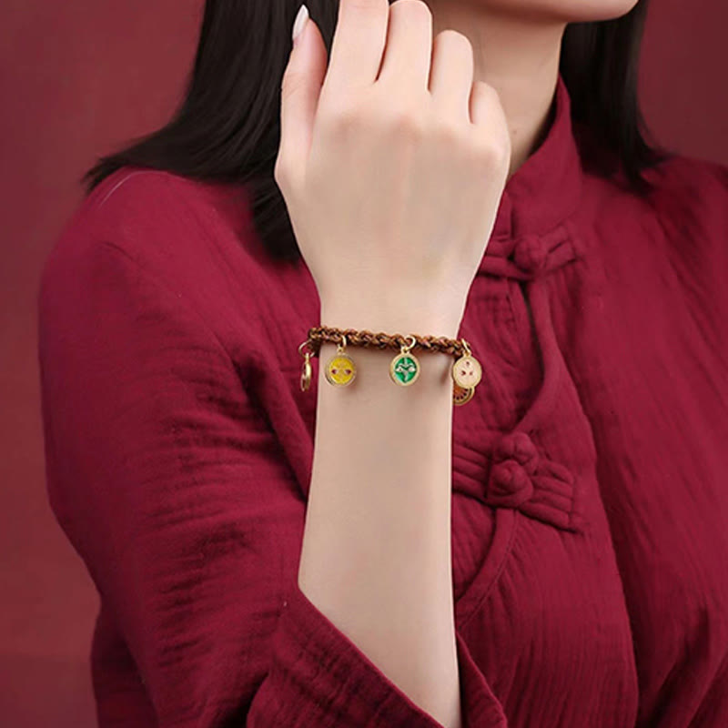 Wear FengShui Tibetan Five God Of Wealth Thangka Luck Braid String Bracelet