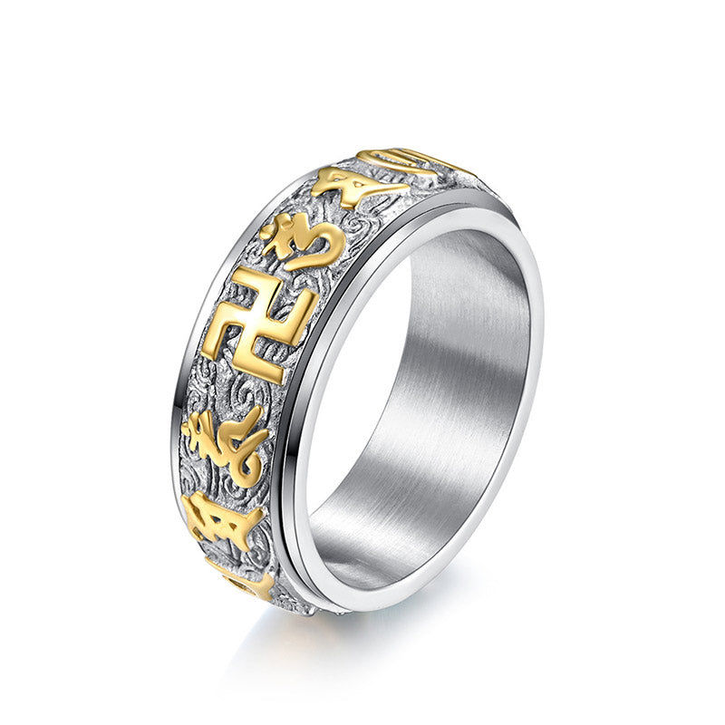 Wear FengShui Om Mani Padme Hum Balance Calm Titanium Steel Ring