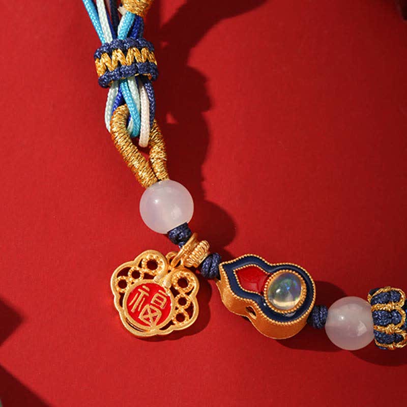 Wear FengShui 925 Sterling Silver Handmade Gourd Blessing String Reincarnation Knot Bracelet