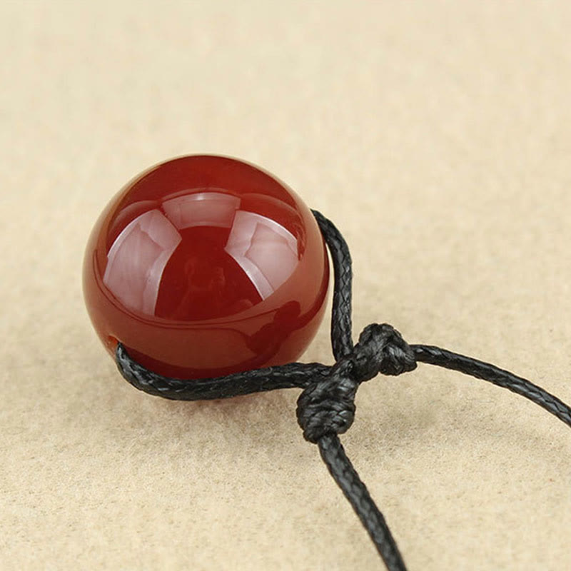Wear FengShui Red Agate Bead Confidence Leather Rope Necklace Pendant