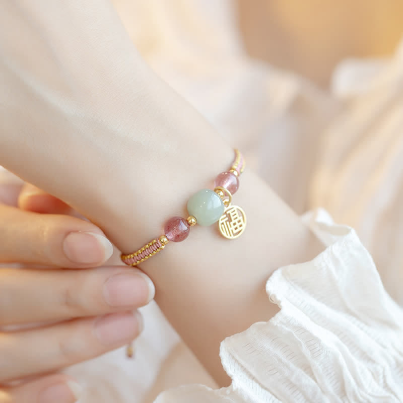 Wear FengShui Red Agate Jade Lotus Confidence Calm String Bracelet