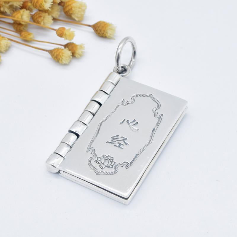 Wear FengShui 990 Sterling Silver Heart Sutra Great Compassion Shurangama Mantra Lotus Vajra Peace Necklace Pendant