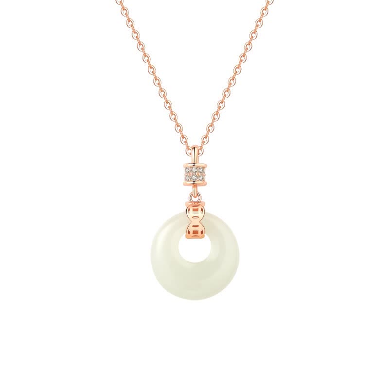 Wear FengShui 925 Sterling Silver Hetian White Jade Coin Flower Peace Buckle Luck Necklace Pendant