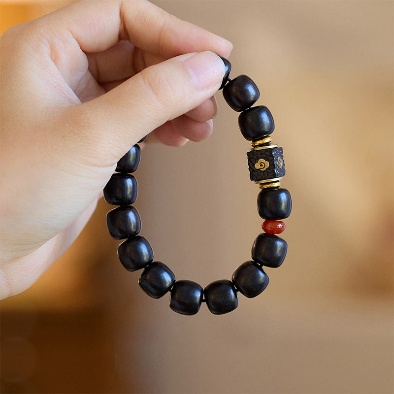 Wear FengShui Ebony Wood Auspicious Clouds Engraved Calm Bracelet