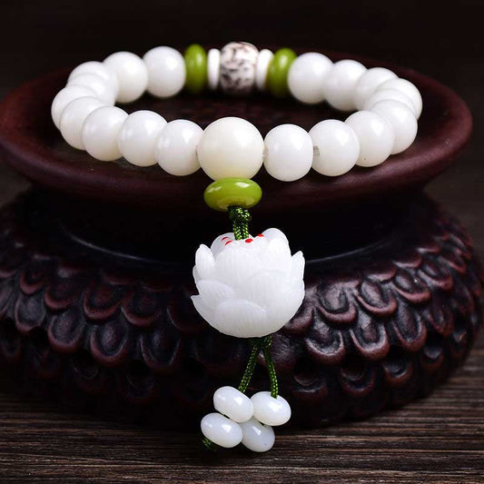 Wear FengShui Lotus Natural White Bodhi Seed Luck Bracelet