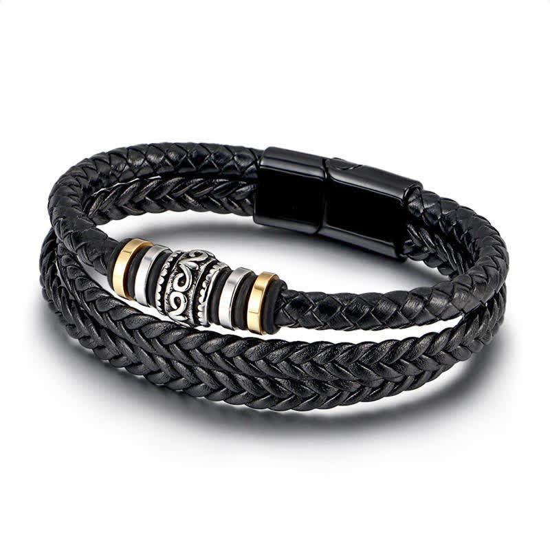 Wear FengShui Leather Layered Titanium Steel Balance Braided Bracelet