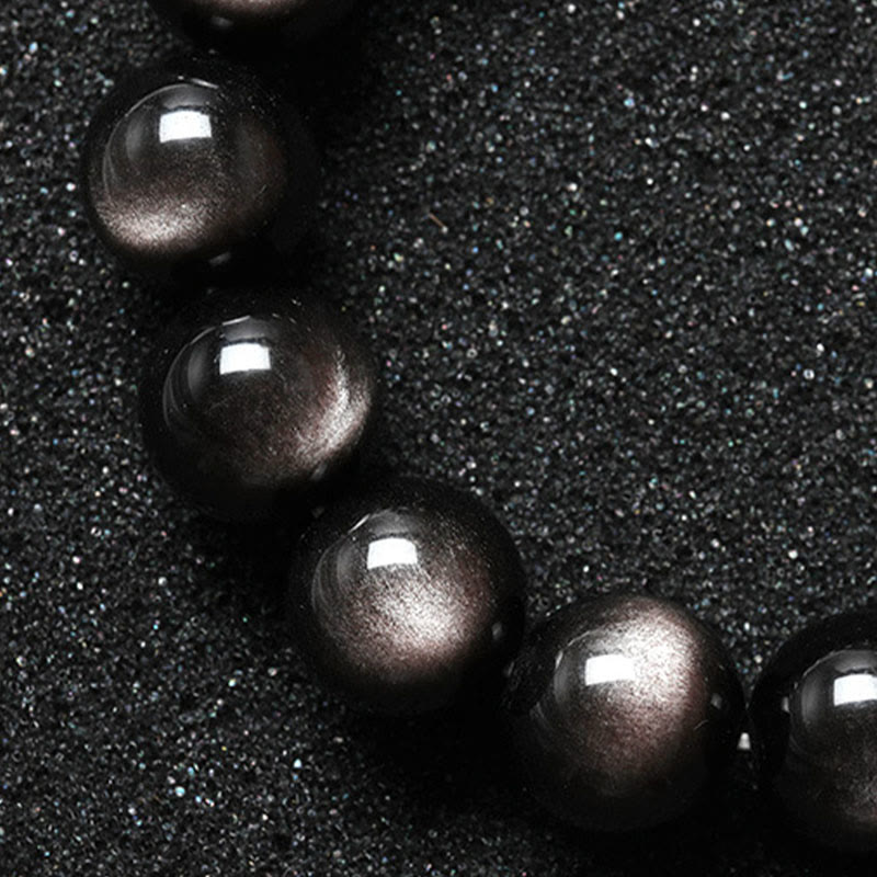 Wear FengShui Natural Silver Sheen Obsidian Soothing Protection Bracelet