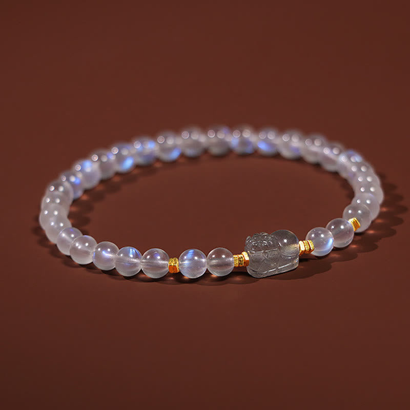 Wear FengShui 925 Sterling Silver Plated Gold Natural Moonstone PiXiu Healing Bracelet
