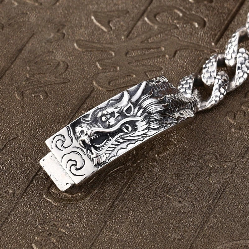 Wear FengShui Retro Dragon Scale Pattern Engraved Protection Bracelet