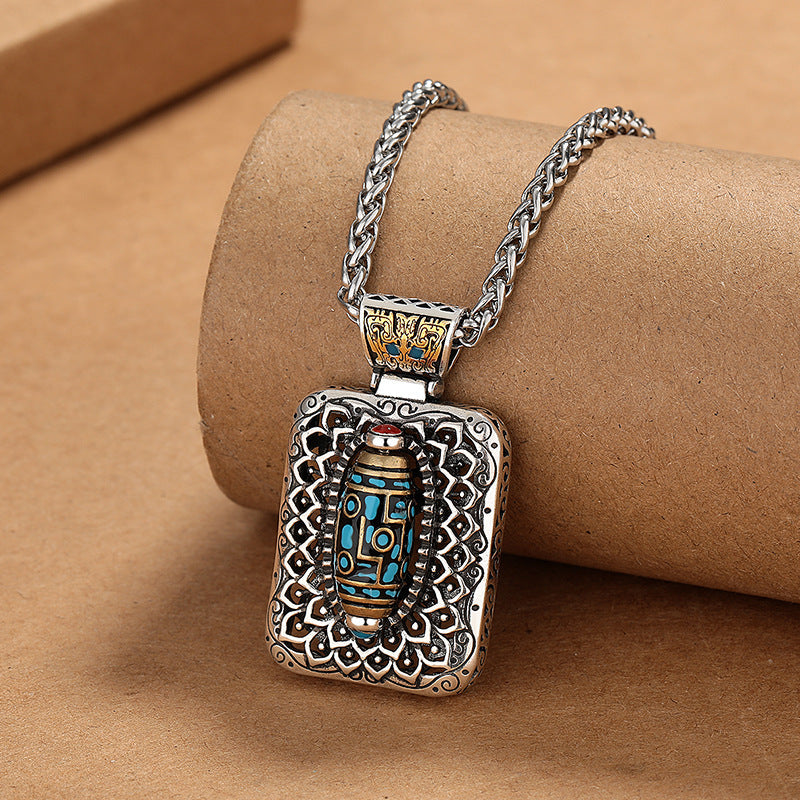 Wear FengShui Nine-Eye Dzi Bead Design Copper Healing Rotatable Necklace Pendant