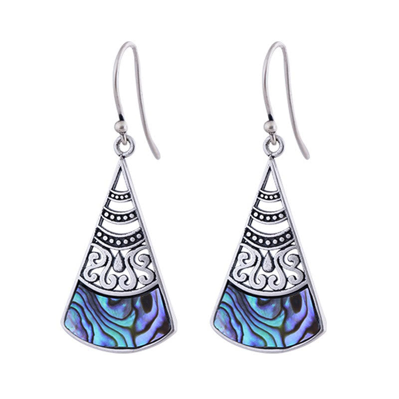 Wear FengShui Copper Tridacna Stone Hollow Pattern Blessing Drop Earrings