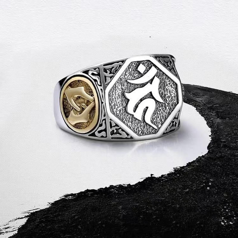 Wear FengShui 925 Sterling Silver Sanskrit Design Carved Protection Adjustable Ring